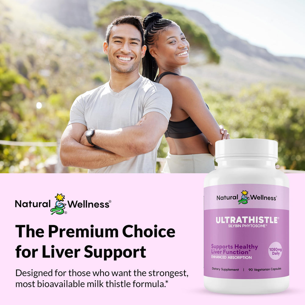 Natural Wellness UltraThistle frasco junto a calendario recordatorio de toma