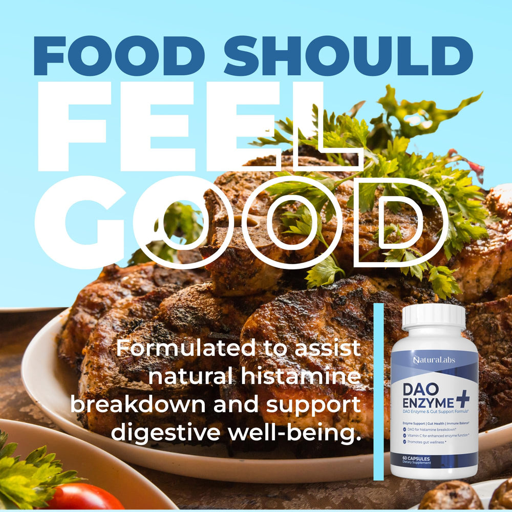 NATURALABS cápsula en mano indicando dosificación previa a comidas para mejor digestión