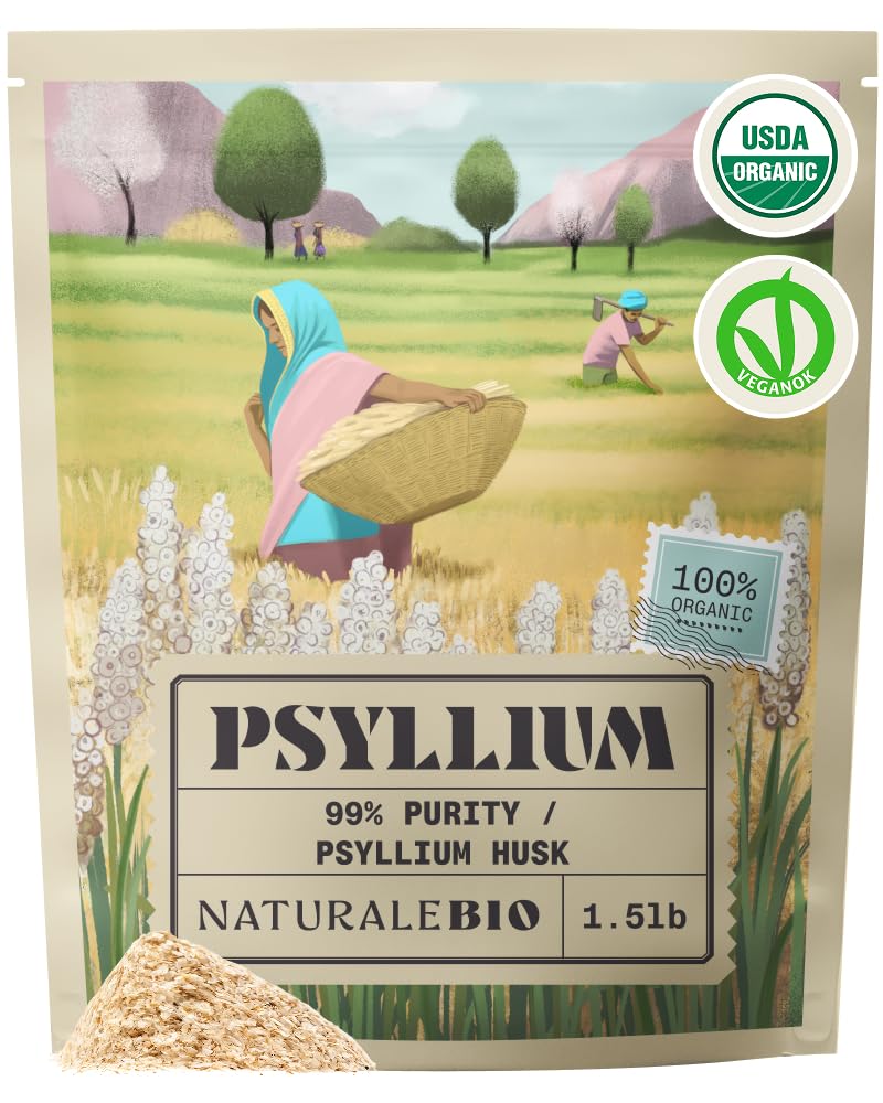 NaturaleBio psyllium frente del empaque mostrando presentación y pureza
