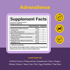 Natural Factors AdrenaSense: etiqueta nutricional y lista de ingredientes clara
