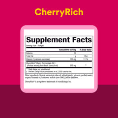 Natural Factors CherryRich cerezas frescas que ilustran origen y antioxidantes