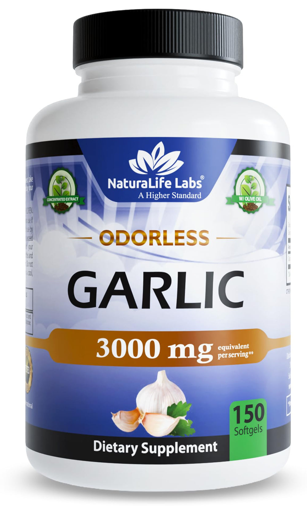 NaturaLife Labs frasco frontal mostrando 150 softgels y diseño claro