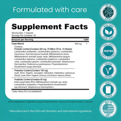 NaturaLife Labs etiqueta en primer plano con lista de 15 cepas y beneficios