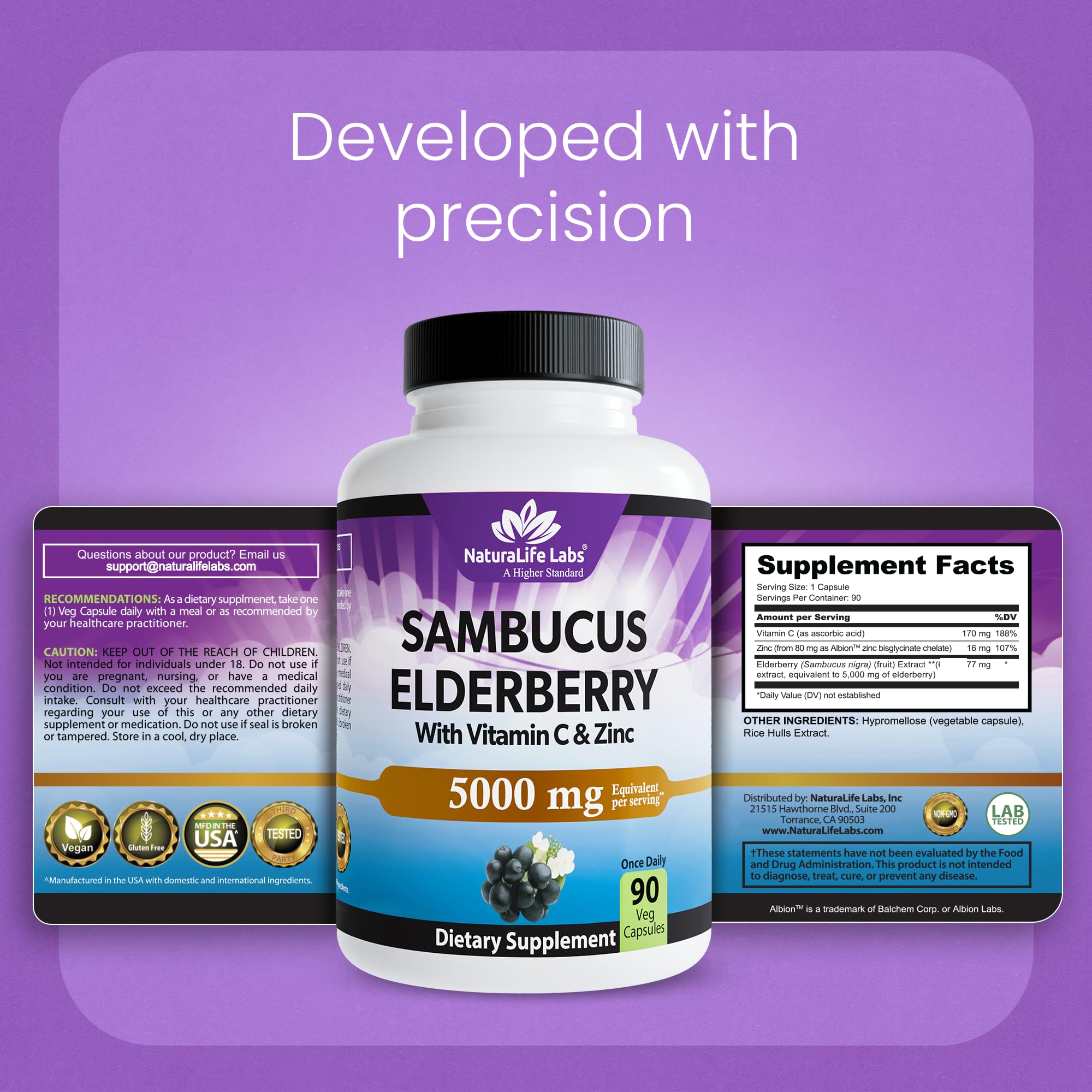 NaturaLife Labs empaque lateral mostrando el sello GMP y Non-GMO