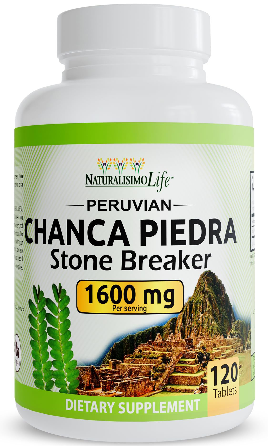 NaturalisimoLife frasco frontal mostrando 120 tabletas y 1600 mg