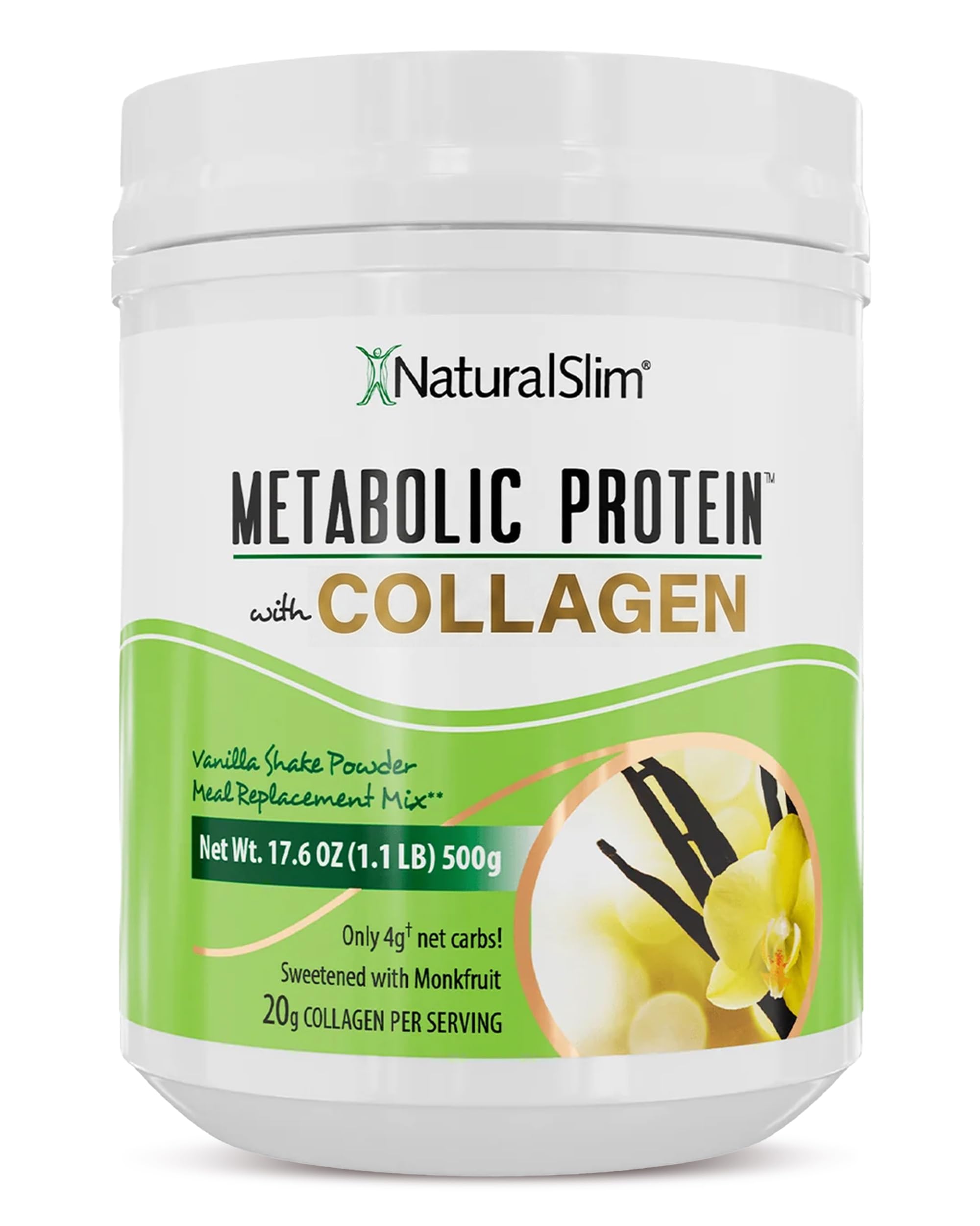 NaturalSlim frente del envase que destaca sabor vainilla y beneficios nutricionales