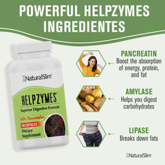 NaturalSlim Helpzymes ingredientes clave como bromelina y pancreatina visibles