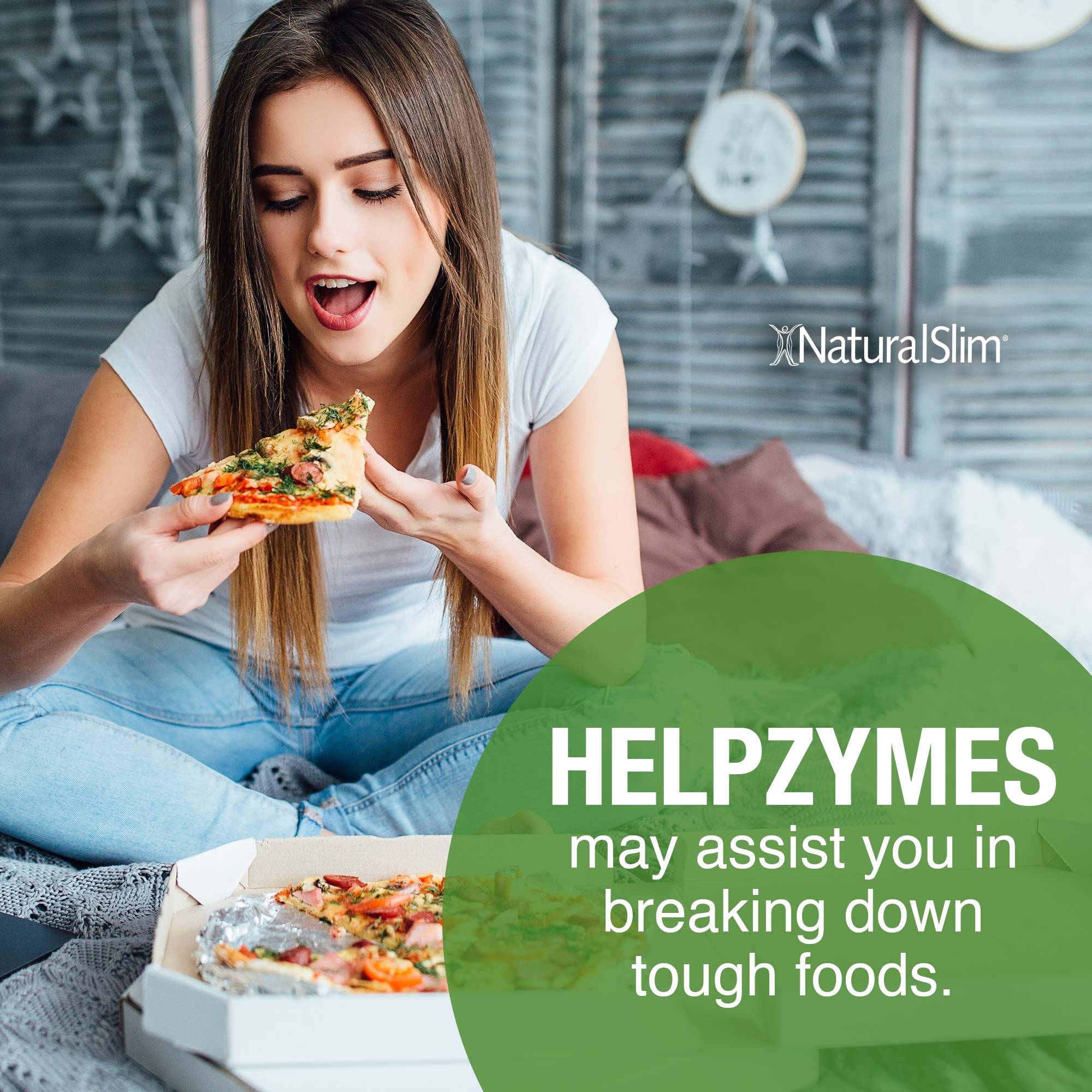 NaturalSlim Helpzymes junto a un plato para ilustrar uso con comidas