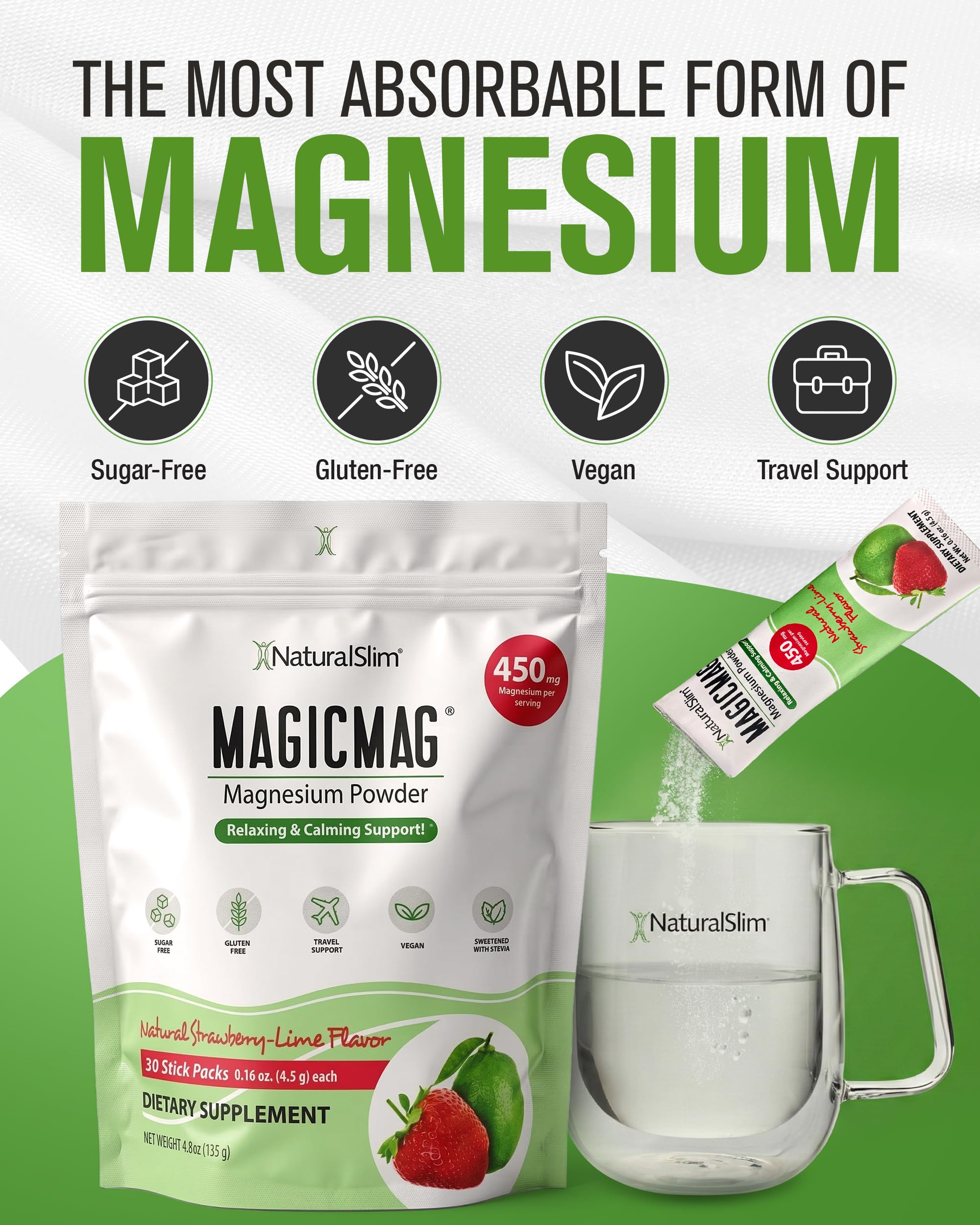 NaturalSlim MagicMag vaso preparado fresa lima listo para beber y refrescar