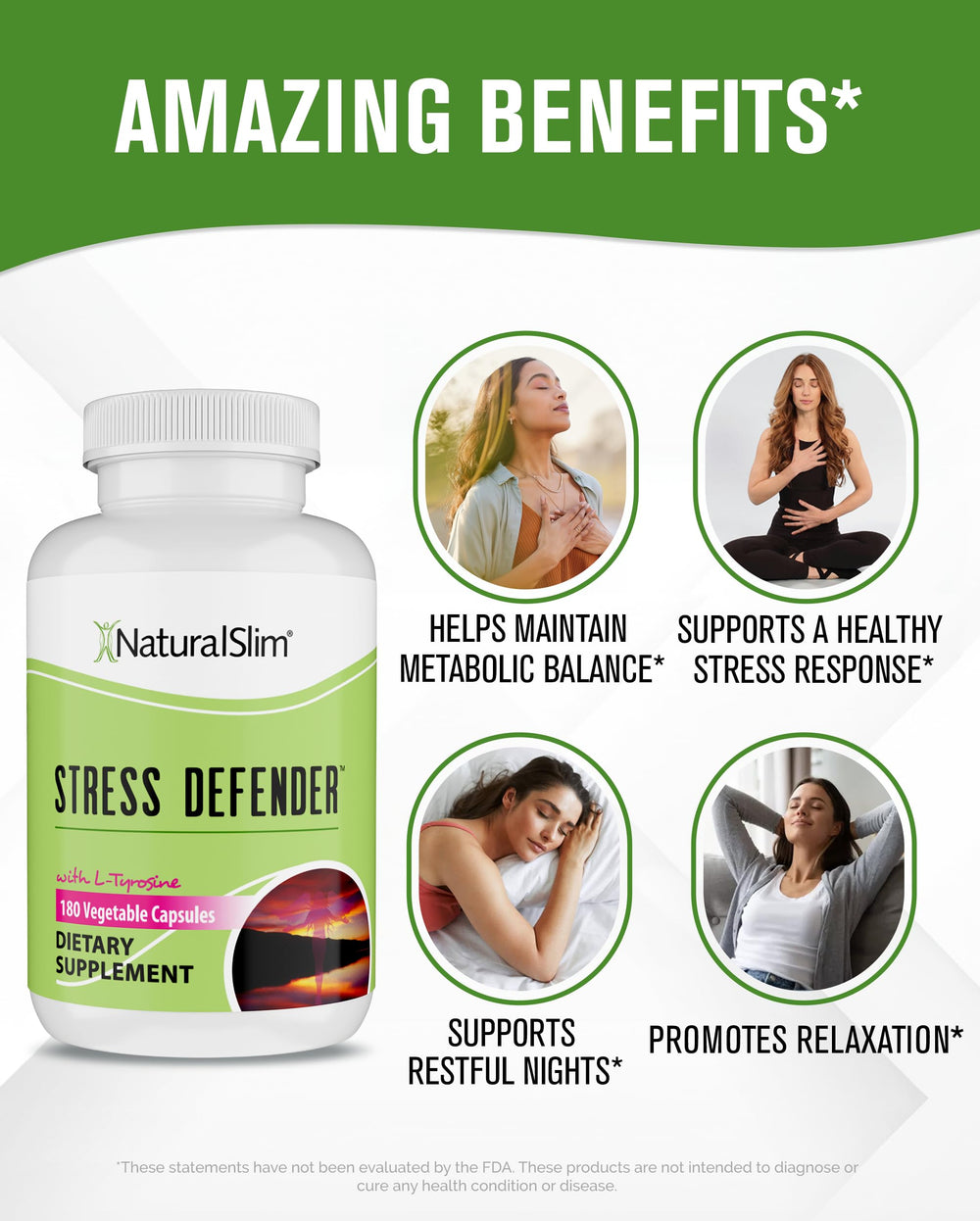 NaturalSlim Stress Defender etiqueta legible con ingredientes y recomendaciones