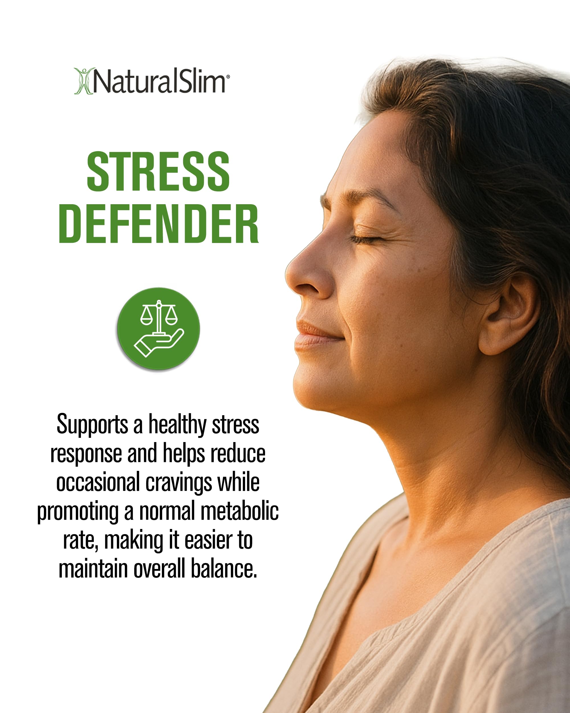 NaturalSlim Stress Defender botella junto a un desayuno saludable para integración diaria