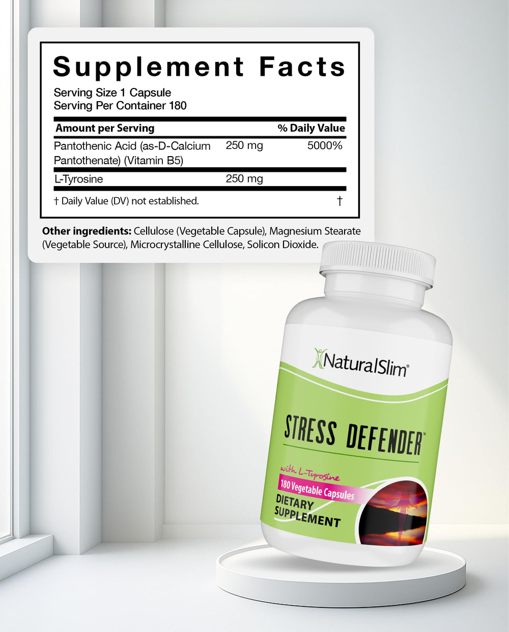 NaturalSlim Stress Defender comparado en mano para ver escala y tamaño