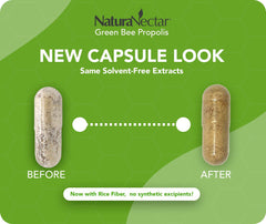 NaturaNectar Propolis Verde con etiqueta NSF, garantía de pureza y etiquetado correcto.