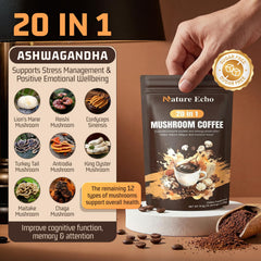 Nature Echo primer plano de ashwagandha destacando su efecto adaptógeno equilibrante