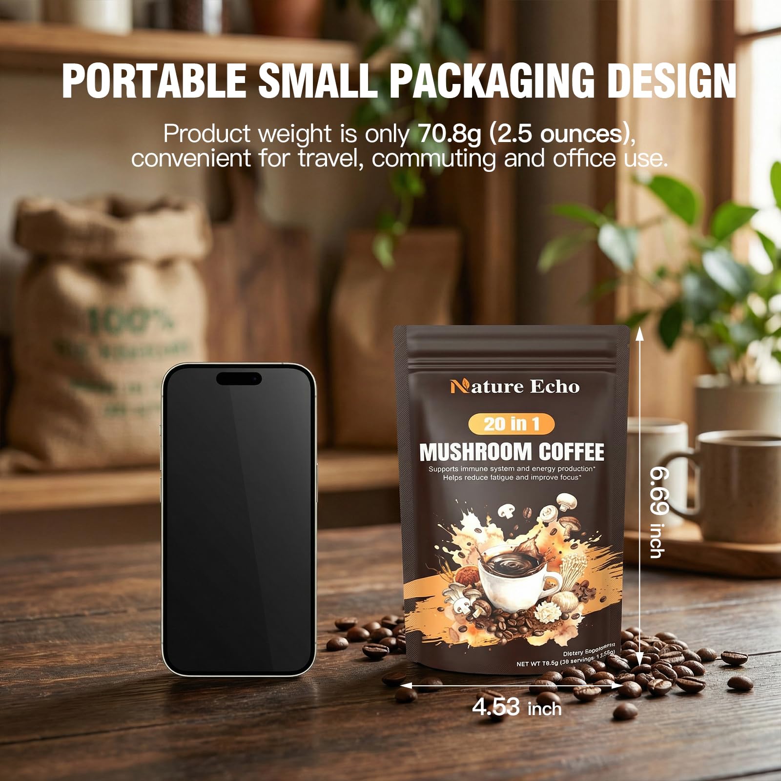 Nature Echo textura del polvo instantáneo Arabica mezclado con hongos para sabor suave
