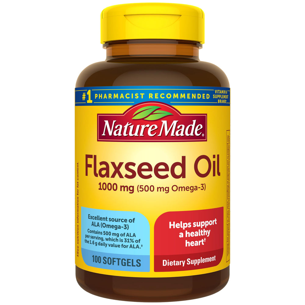 Nature Made frasco frontal mostrando 100 cápsulas para aporte de Omega‑3 vegetal
