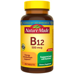 Nature Made botella frontal mostrando 200 tabletas y beneficio de suministro prolongado