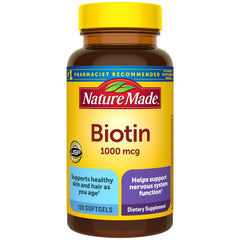 Nature Made frasco frontal mostrando 120 softgels para apoyo capilar