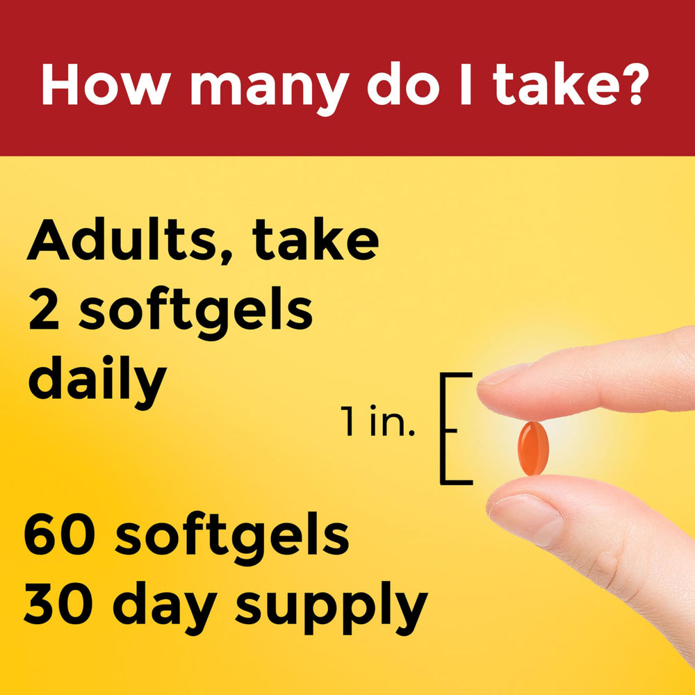 Nature Made softgels en mano para uso diario y facilidad de ingestión