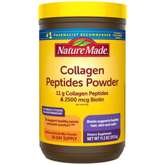 Nature Made envase frontal del polvo de colágeno mostrando etiqueta y tamaño