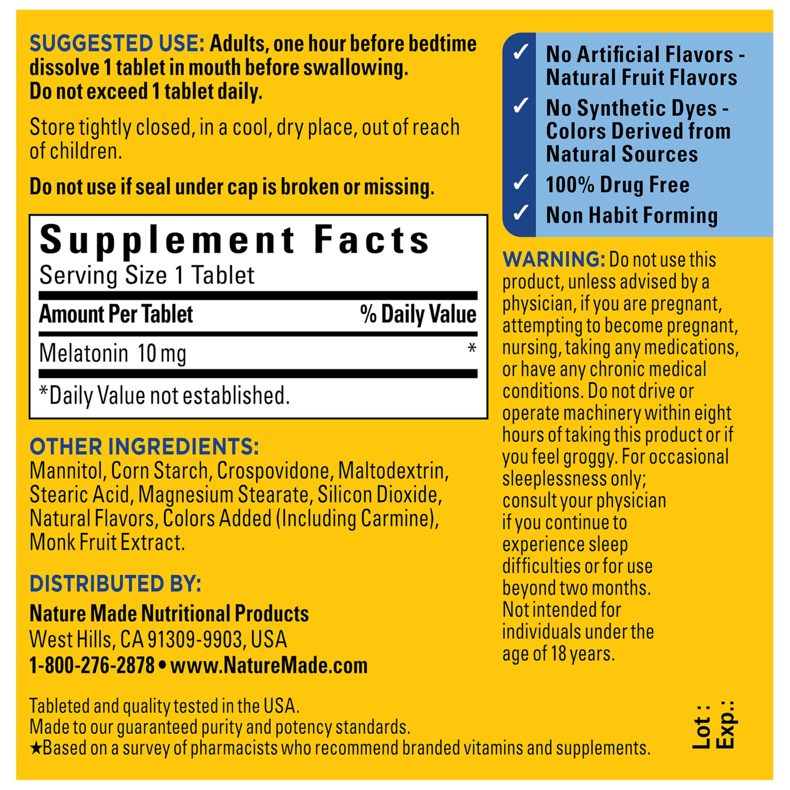 Nature Made etiqueta nutricional mostrando ingredientes y transparencia