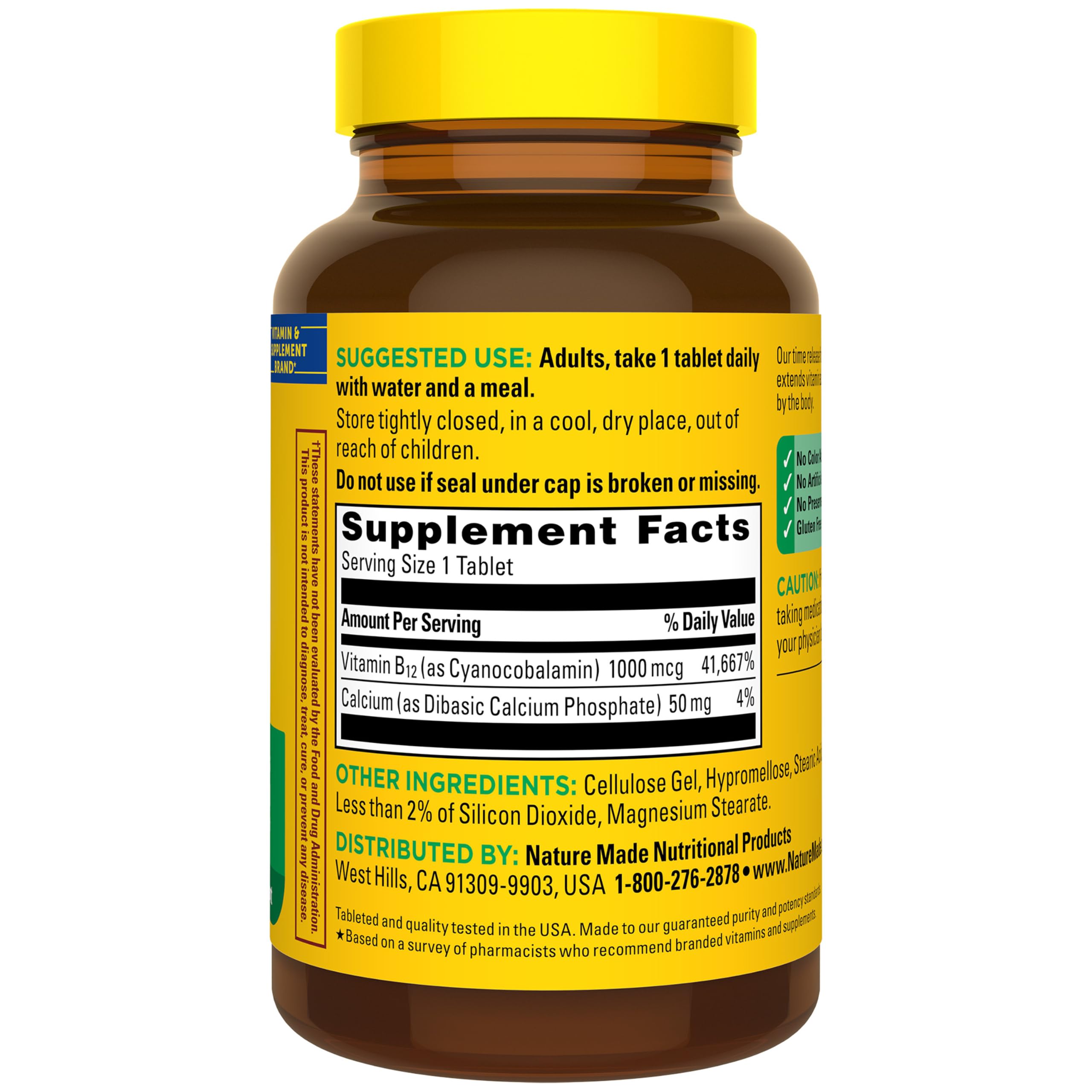 Nature Made etiqueta destacando 1000 mcg y liberación prolongada para absorción