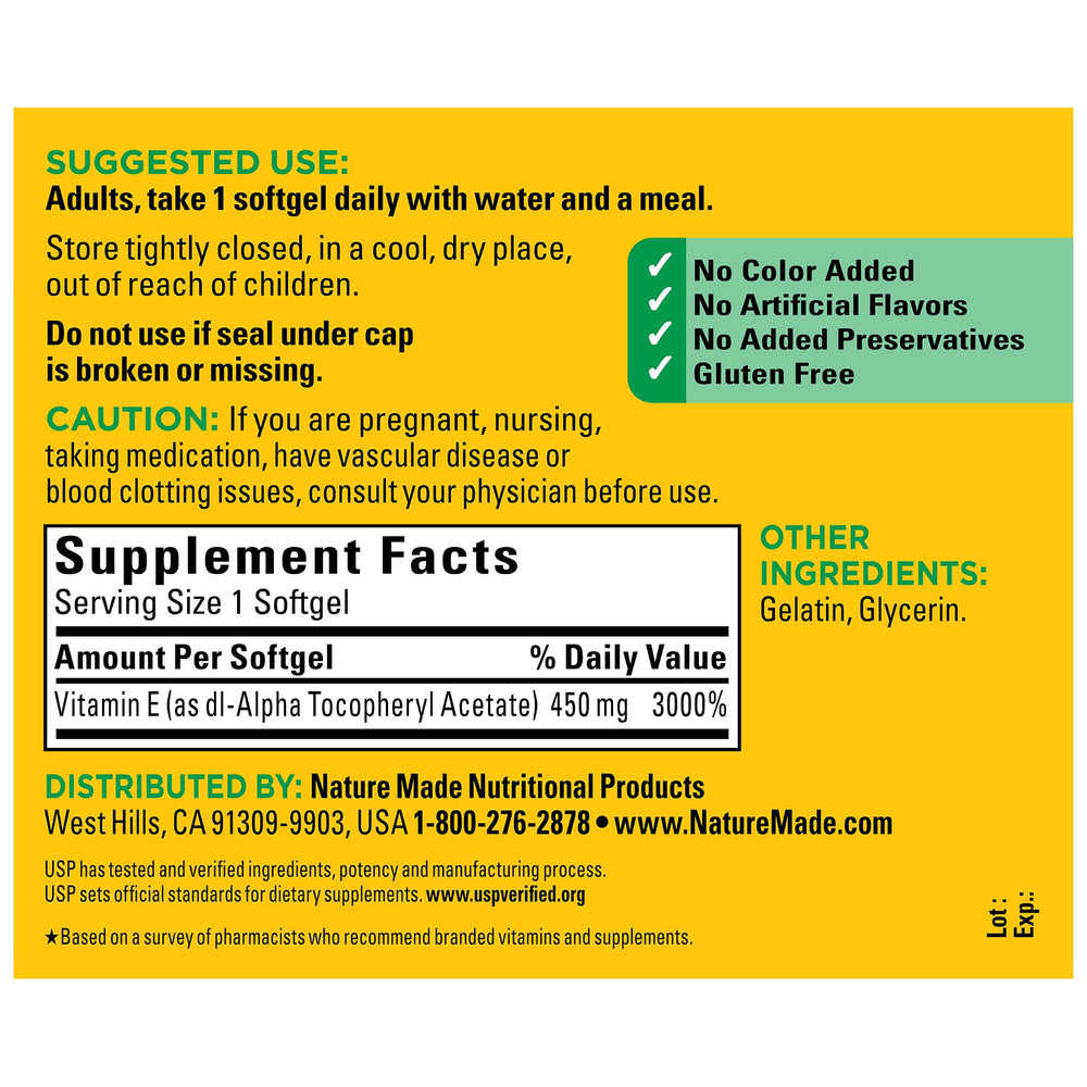Nature Made etiqueta nutricional primer plano transparencia de ingredientes