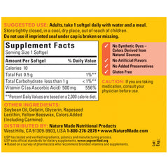 Nature Made frasco abierto con softgels mostrando cantidad del envase