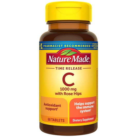 Nature Made frasco delantero de vitamina C 1000 mg, presentación clara y fuente confiable