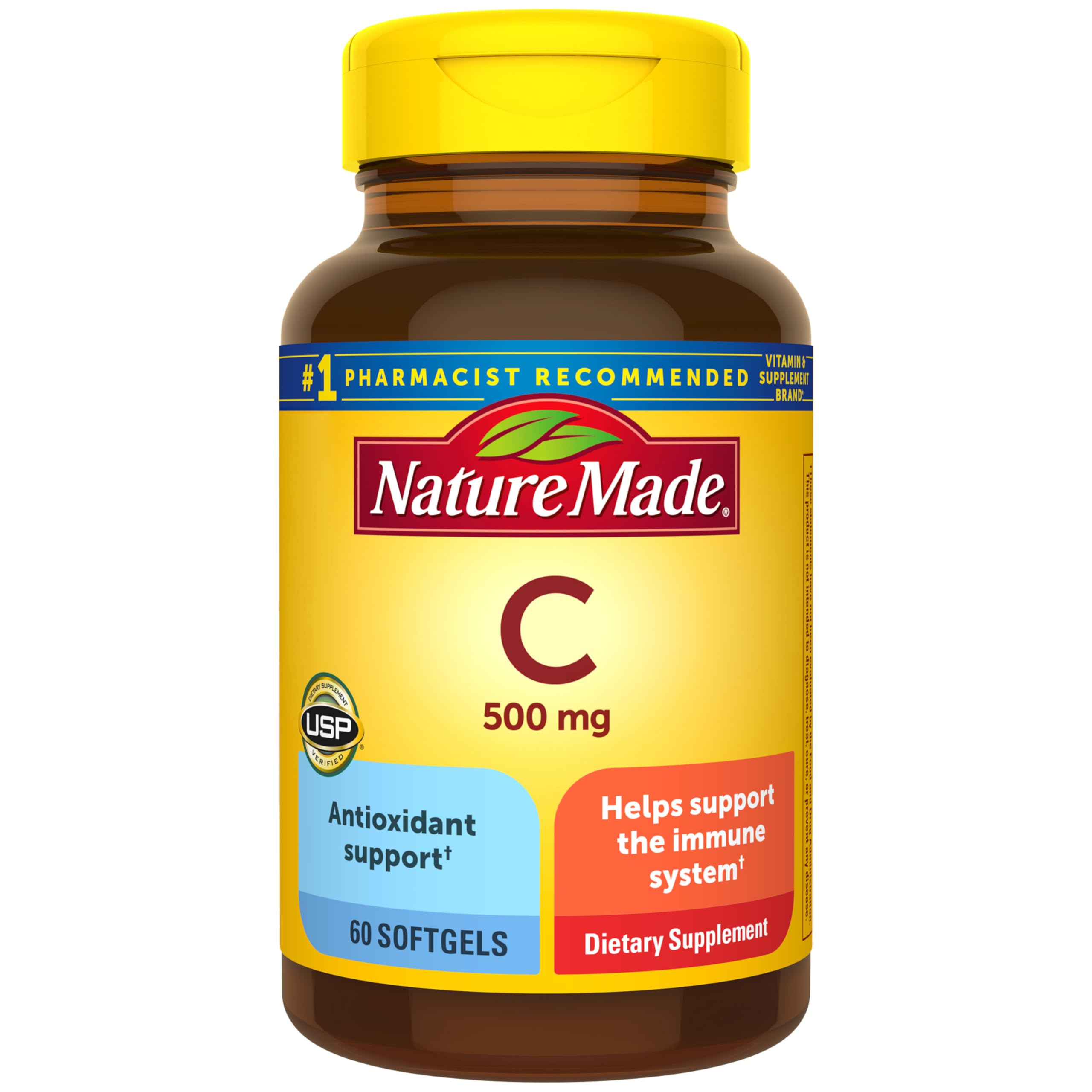 Nature Made frasco delantero mostrando la etiqueta y beneficio de apoyo inmune