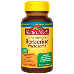 Nature Made frasco frontal de Berberine Phytosome mostrando beneficios de absorción