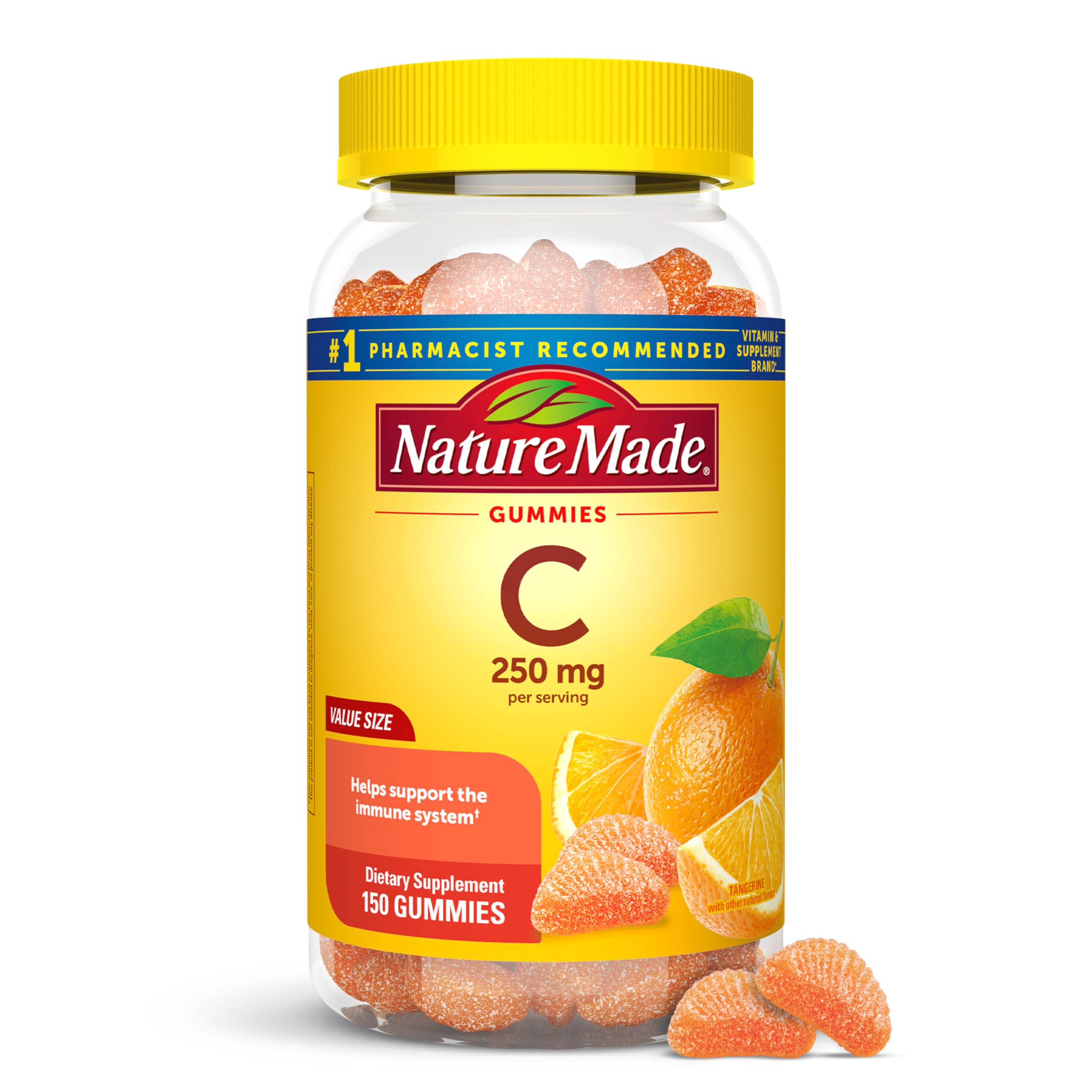 Nature Made frasco frontal mostrando 150 gomitas y conveniencia