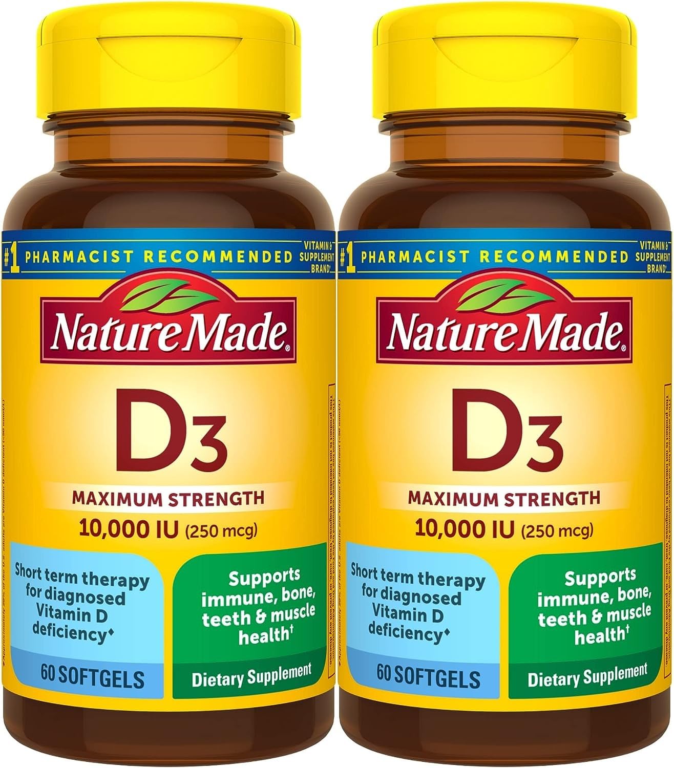 Nature Made frente del empaque mostrando dosis alta y beneficio de apoyo nutricional