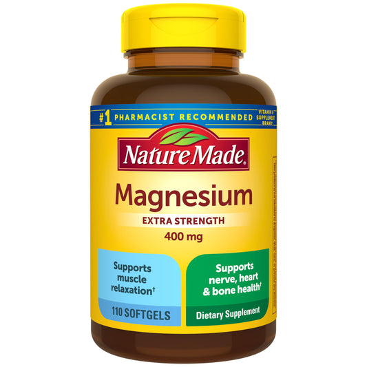 Nature Made frente del frasco mostrando 110 softgels y etiqueta clara para compra informada
