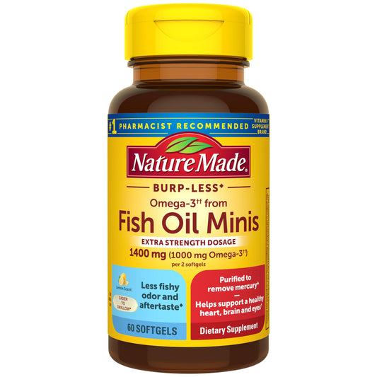 Nature Made frente del envase mostrando beneficios de omega‑3