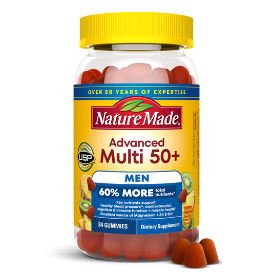 Nature Made envase frontal de gominolas mostrando dosis y beneficios