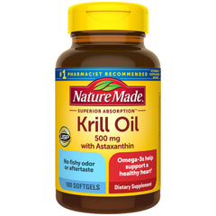 Nature Made envase frontal de Krill Oil 500 mg con beneficio de absorción superior