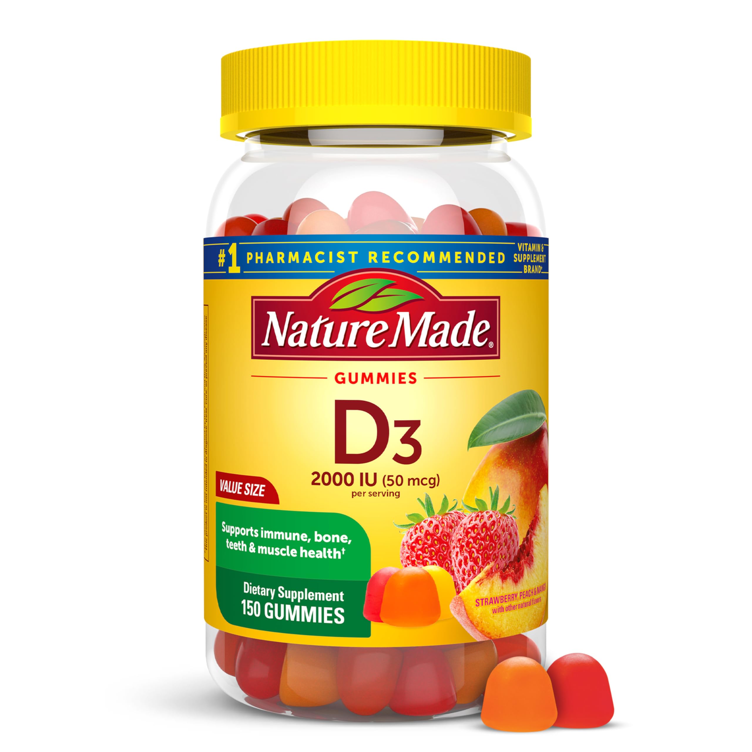 Nature Made envase frontal de gomitas Vitamin D3, transmite confianza