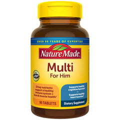 Nature Made vista frontal del envase mostrando 90 tabletas y beneficios