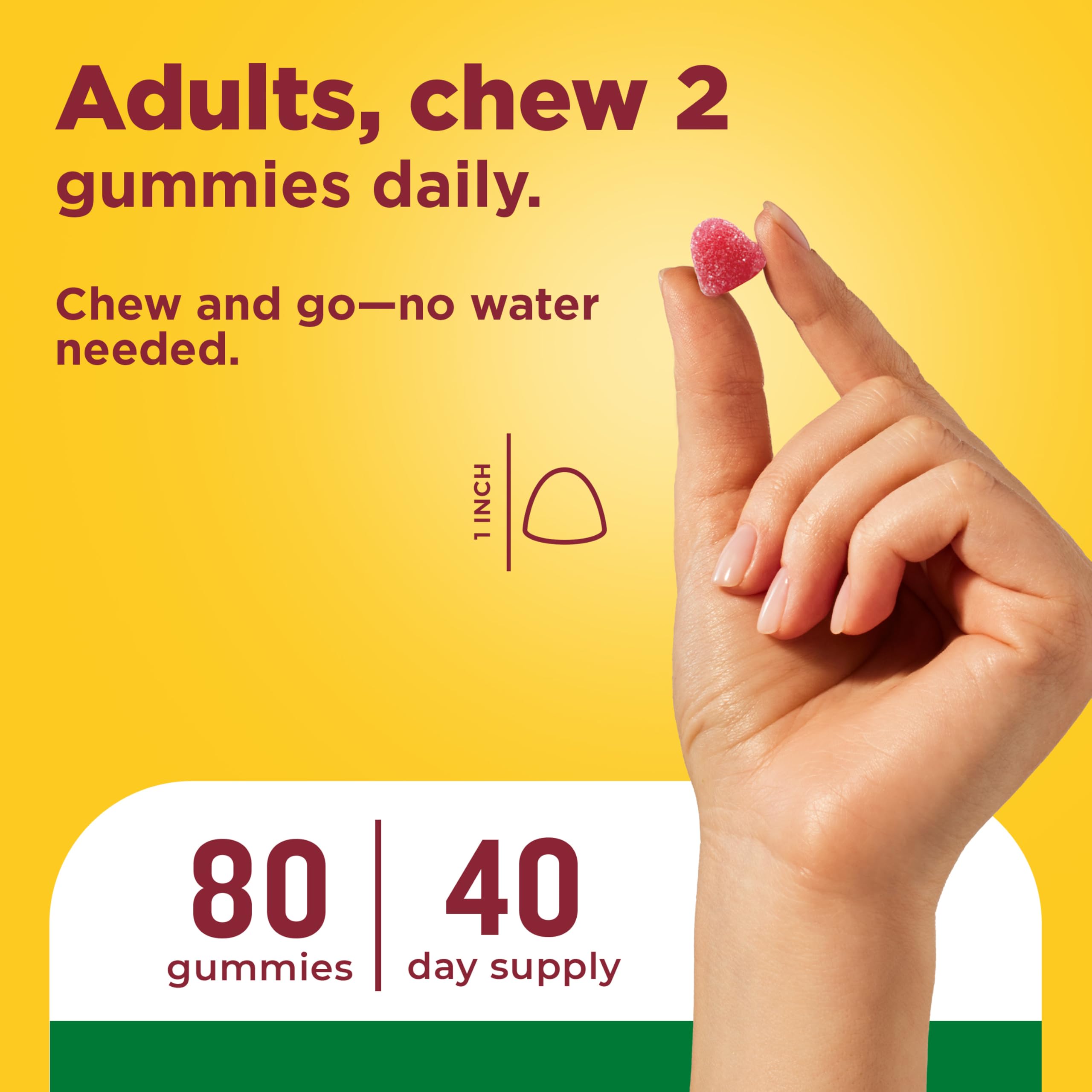 Nature Made detalle de gomita con mención a omega-3 y apoyo cardiovascular