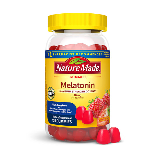 Nature Made frasco frontal mostrando 120 gomitas y suministro
