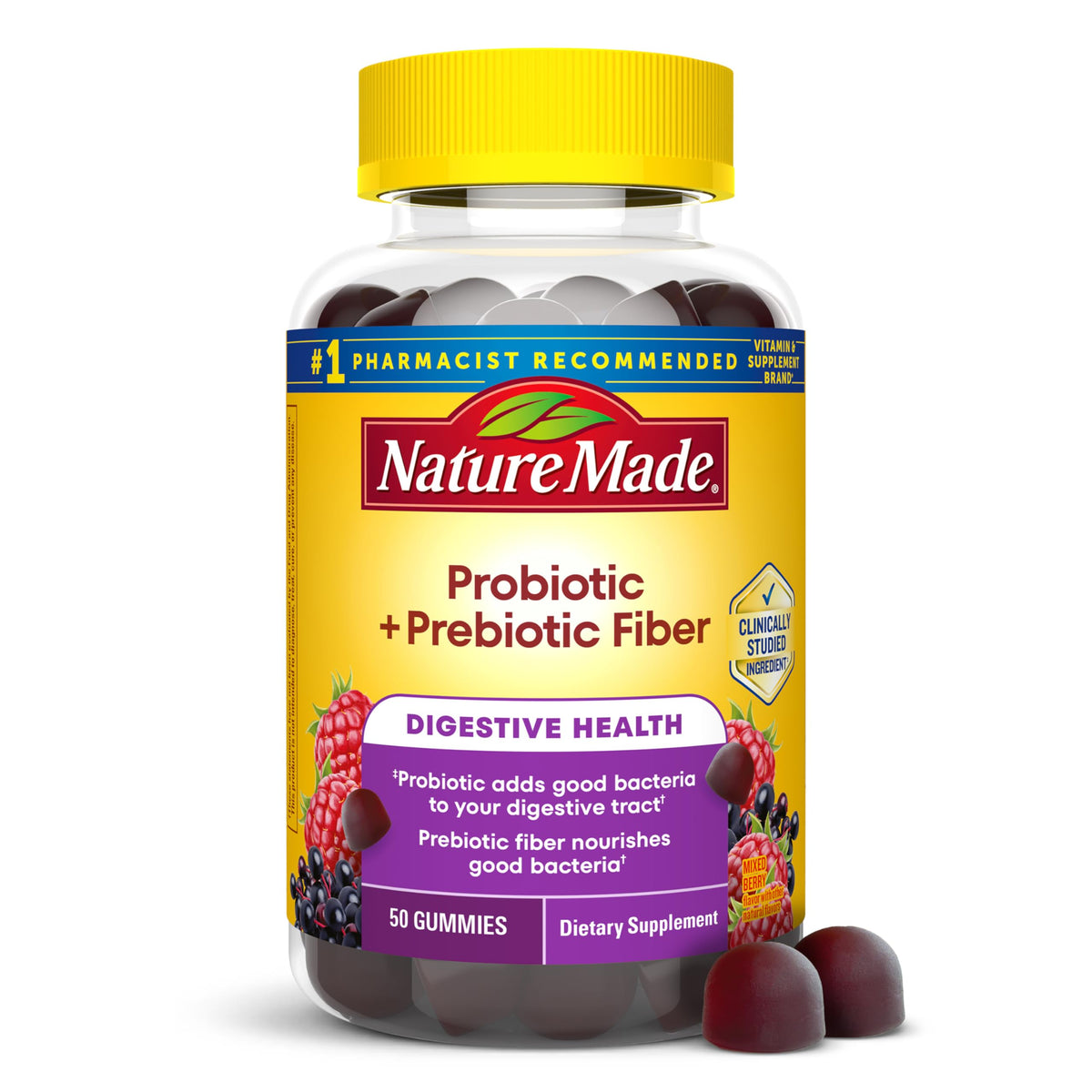 Nature Made empaque frontal mostrando la botella y beneficio de soporte digestivo