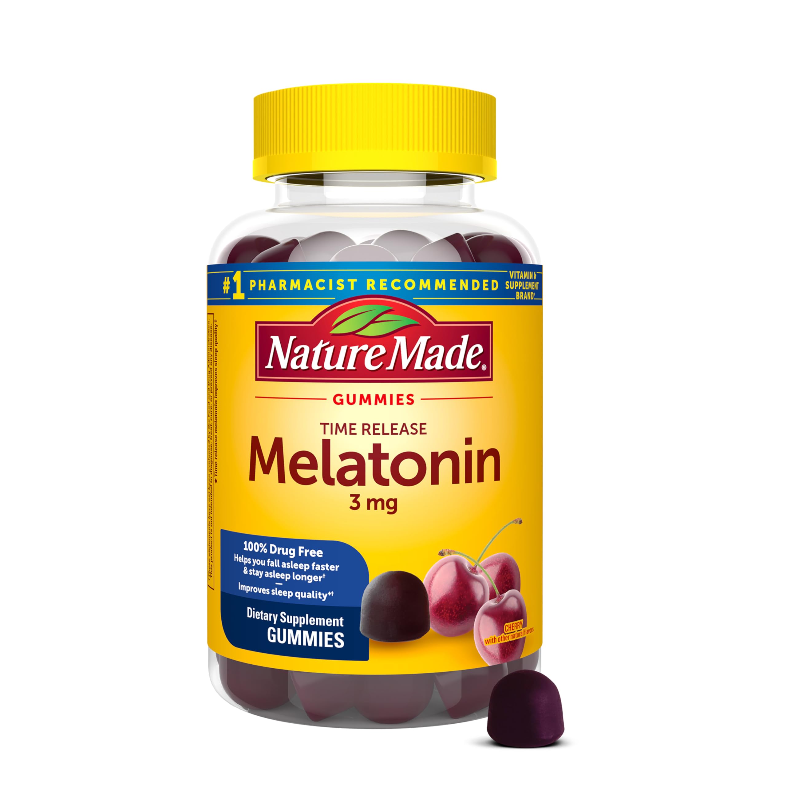 Nature Made envase frontal con gomitas 60 unidades y beneficio sueño sostenido