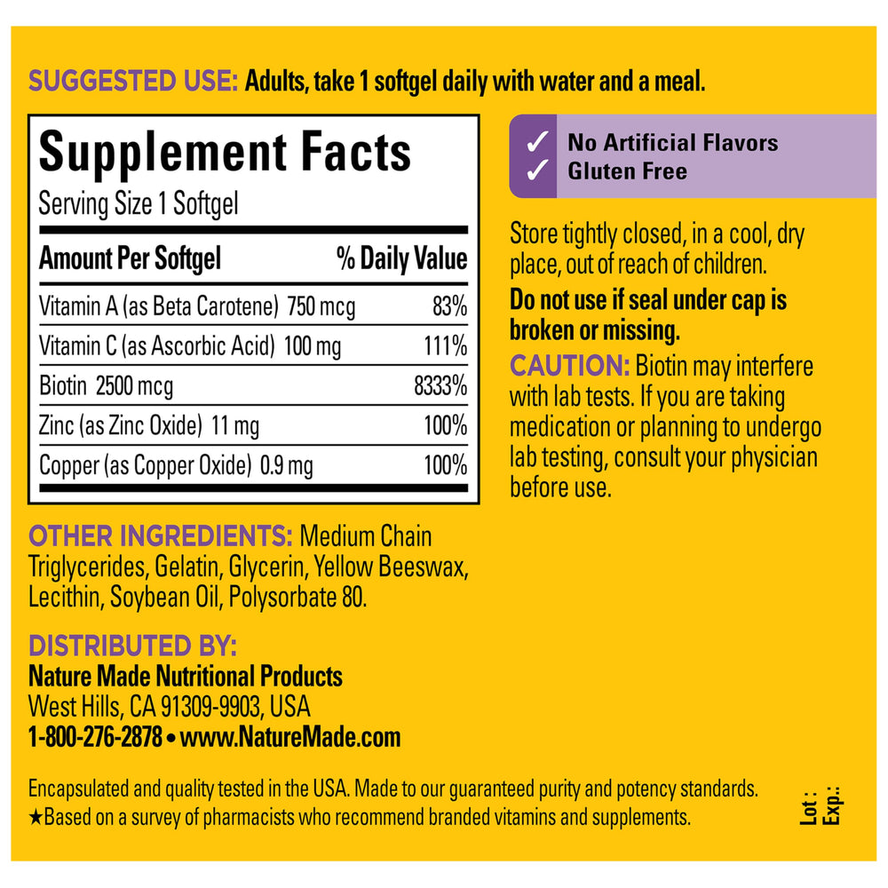 Nature Made representación de ingredientes y vitaminas que respaldan la formulación