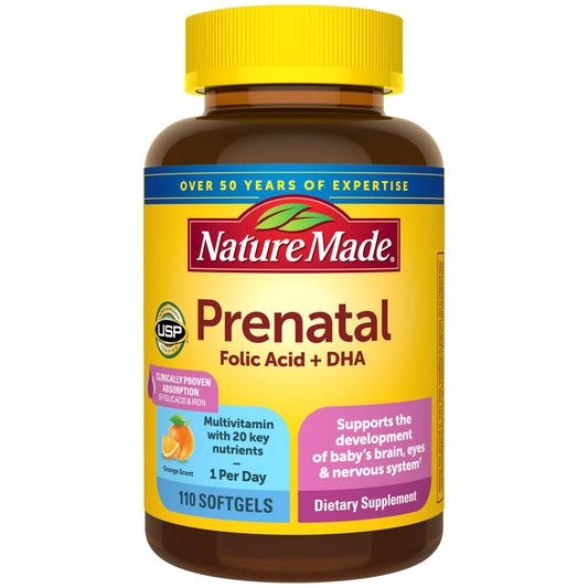 Nature Made frasco delantero mostrando 110 softgels y etiqueta clara