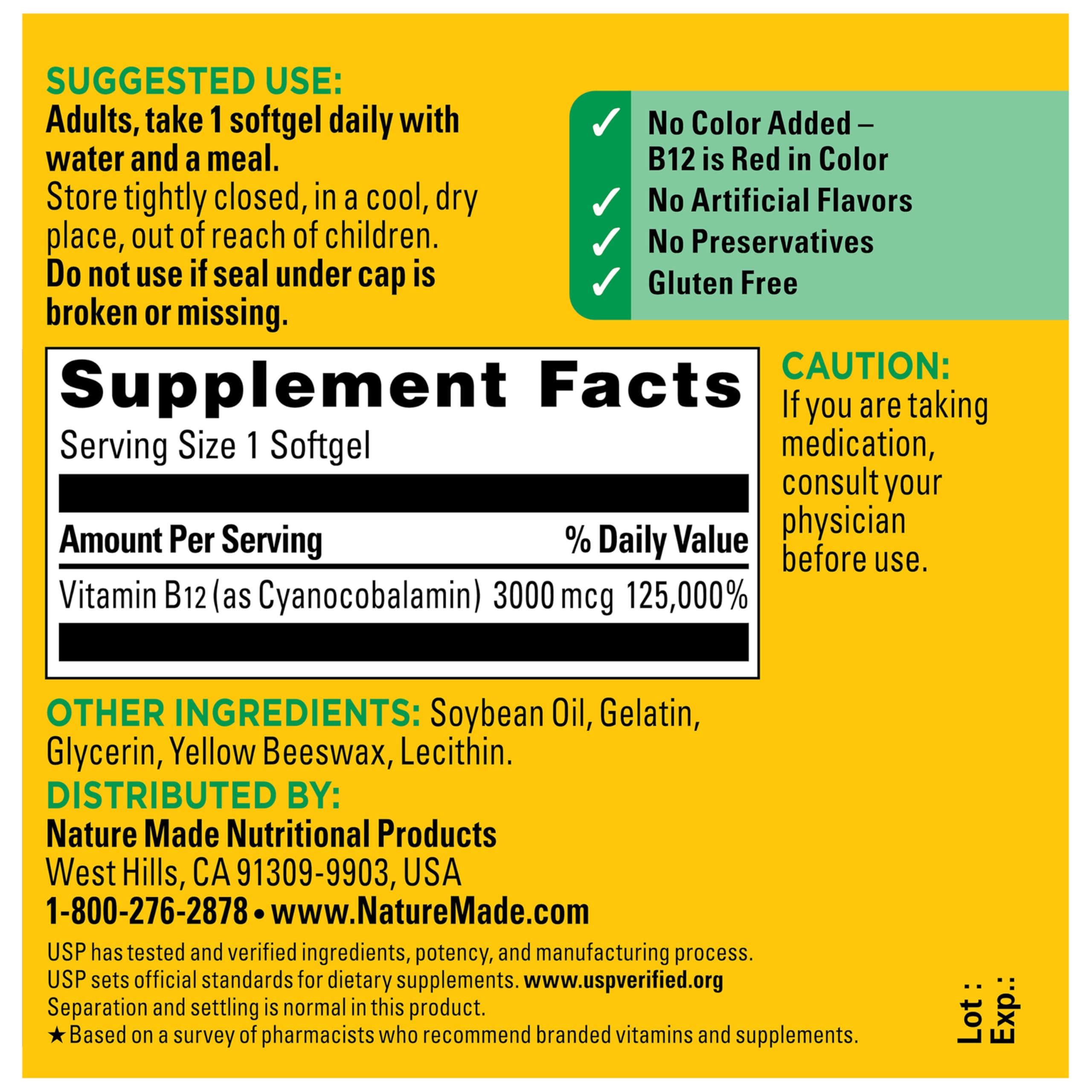Nature Made etiqueta nutricional en primer plano para evaluar ingredientes