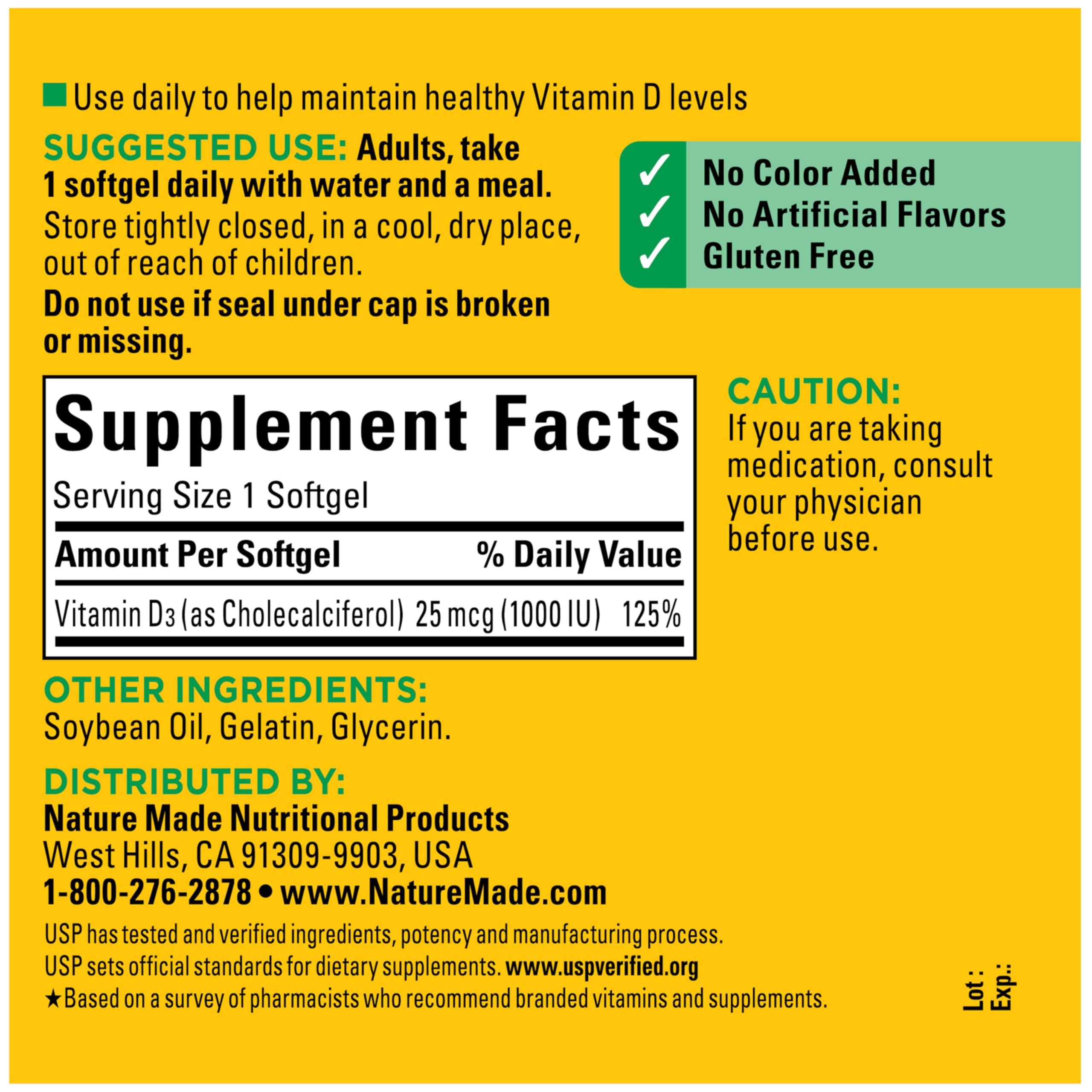 Nature Made etiqueta nutricional del producto con información clara de dosis