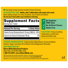 Nature Made etiqueta nutricional enfocada en 1000 IU (25 mcg) D3