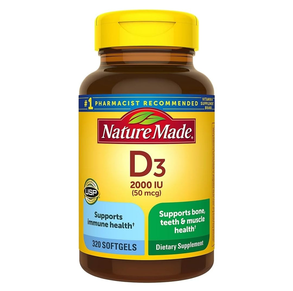 Nature Made envase frontal con 320 cápsulas y beneficio de abastecimiento prolongado