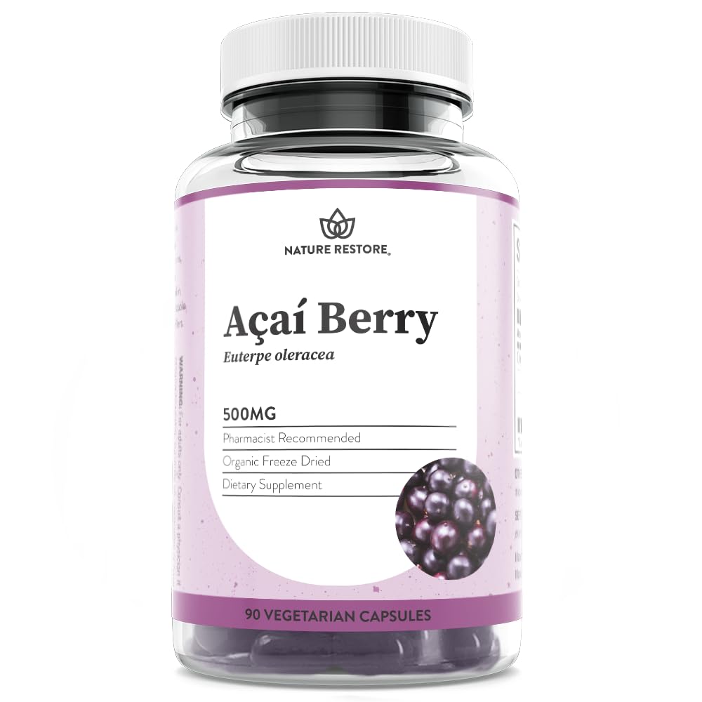 Nature Restore frasco frontal con cápsulas de açaí, práctico y orgánico